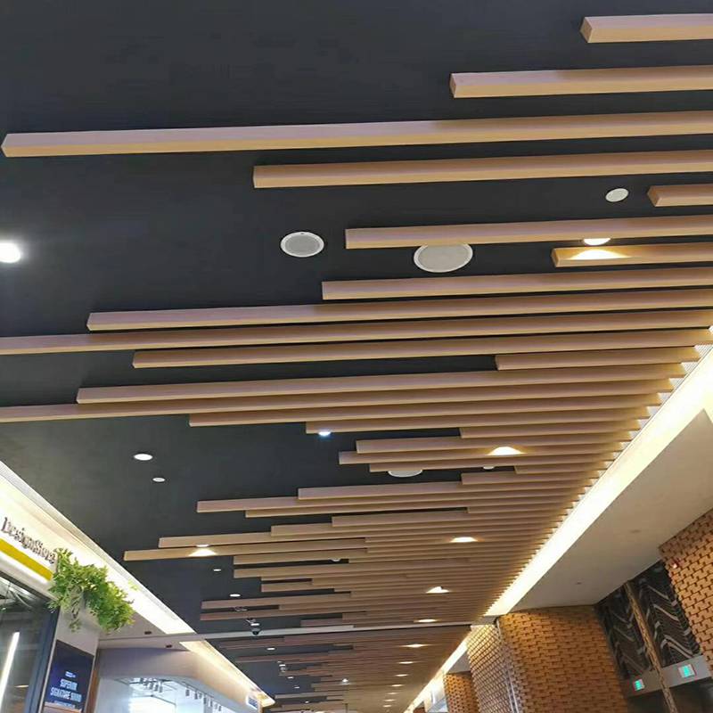 泉州凹槽型木纹色铝方通天花工装铝方通造型天花吊顶