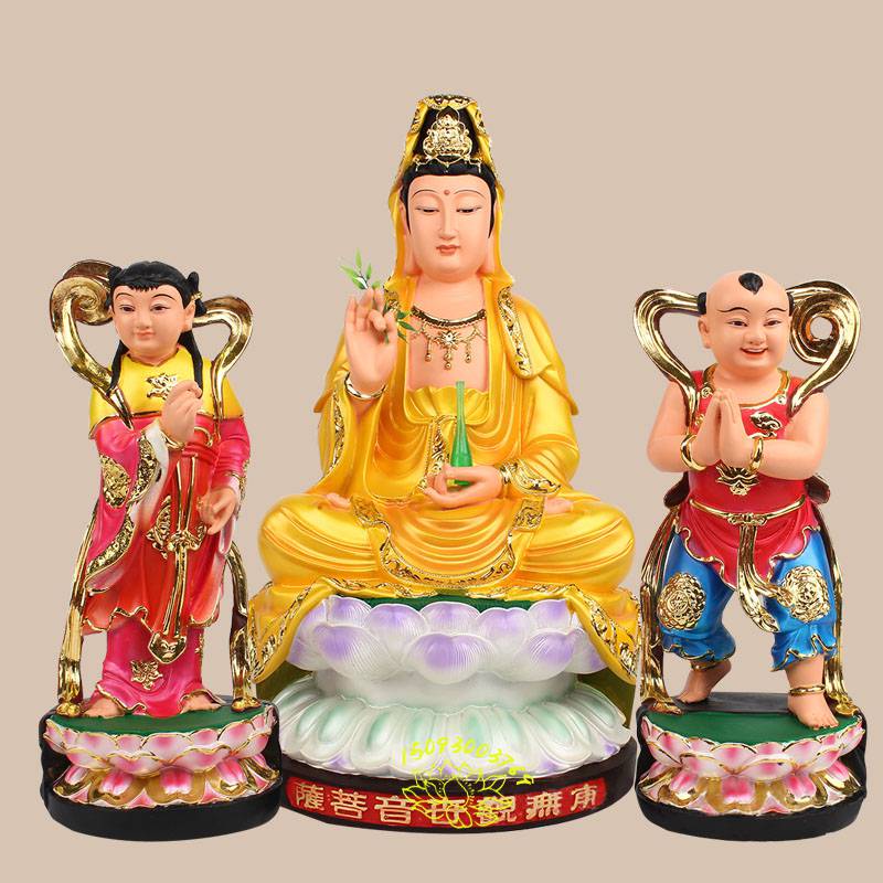 善财童子龙女观音菩萨佛像雕塑树脂彩绘佛前对童金童玉女河南厂家