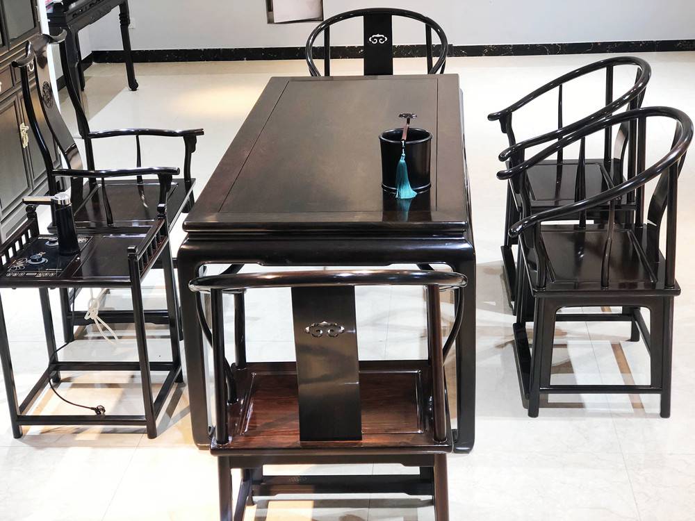 办公室红木茶桌家具配套家用紫光檀茶台摆放设计