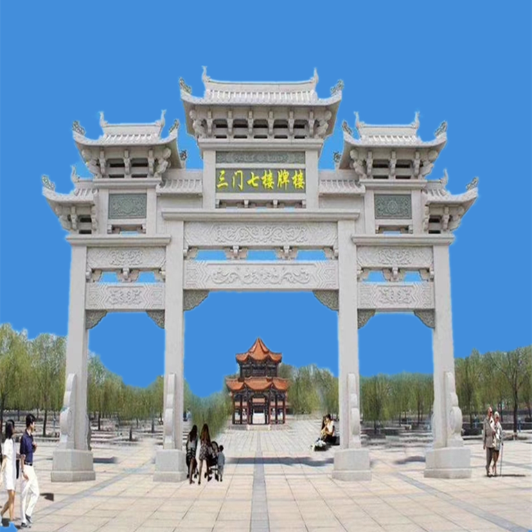 美丽乡村石牌坊图片景区三门五楼石牌楼亿昊雕刻