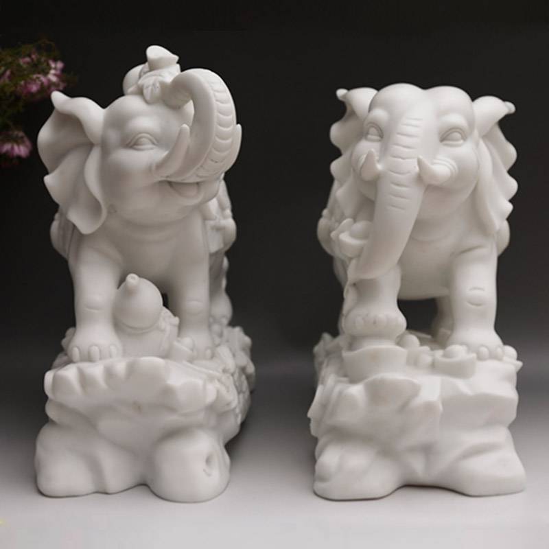 动物雕刻汉白玉石雕小象艺术品收藏摆件