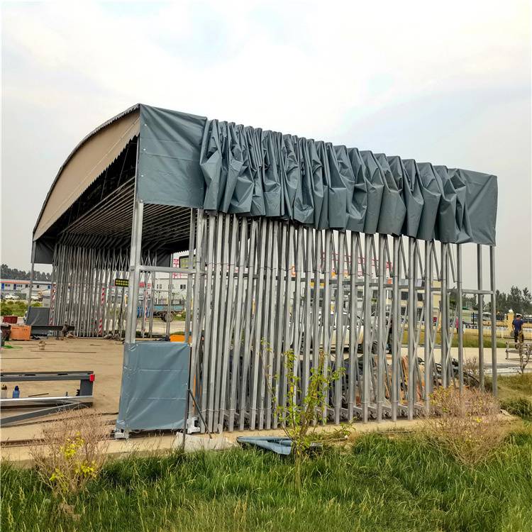 户外电动推拉式雨篷大型露天弧形钢架布料阻燃防火鑫建华