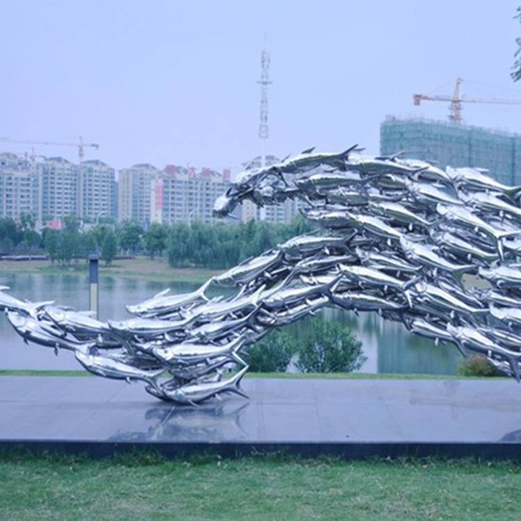 海南海口雕塑厂家定做不锈钢鱼群雕塑