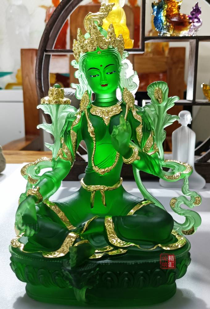 广州琉璃工厂琉璃佛像绿度母菩萨寺庙琉璃佛像工厂贴金鎏金佛像寺庙