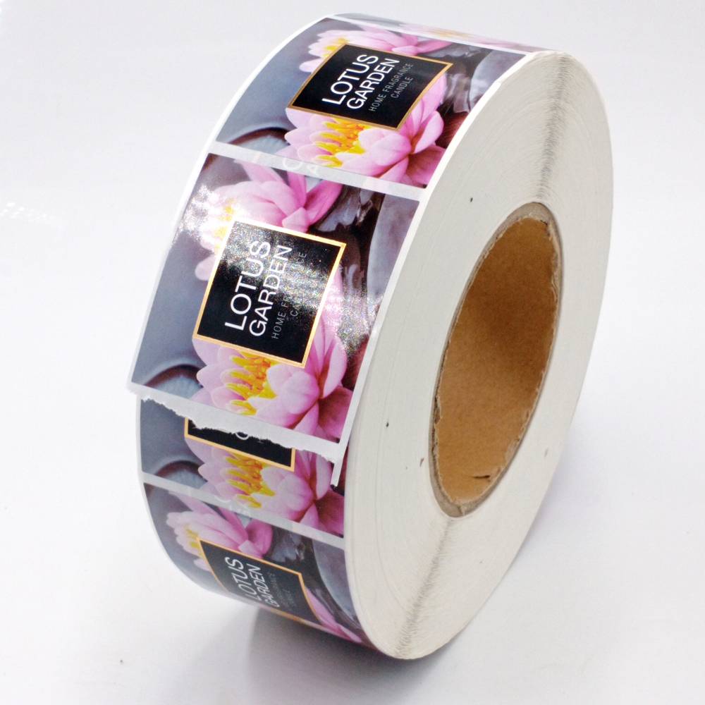 60x75mm长方形高清印刷烫金覆膜香薰蜡烛不干胶包装贴纸