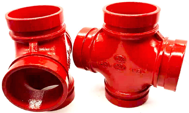 沟槽式四通cjt156pn25mpa喷淋消防给排水管道连接件红色涂漆