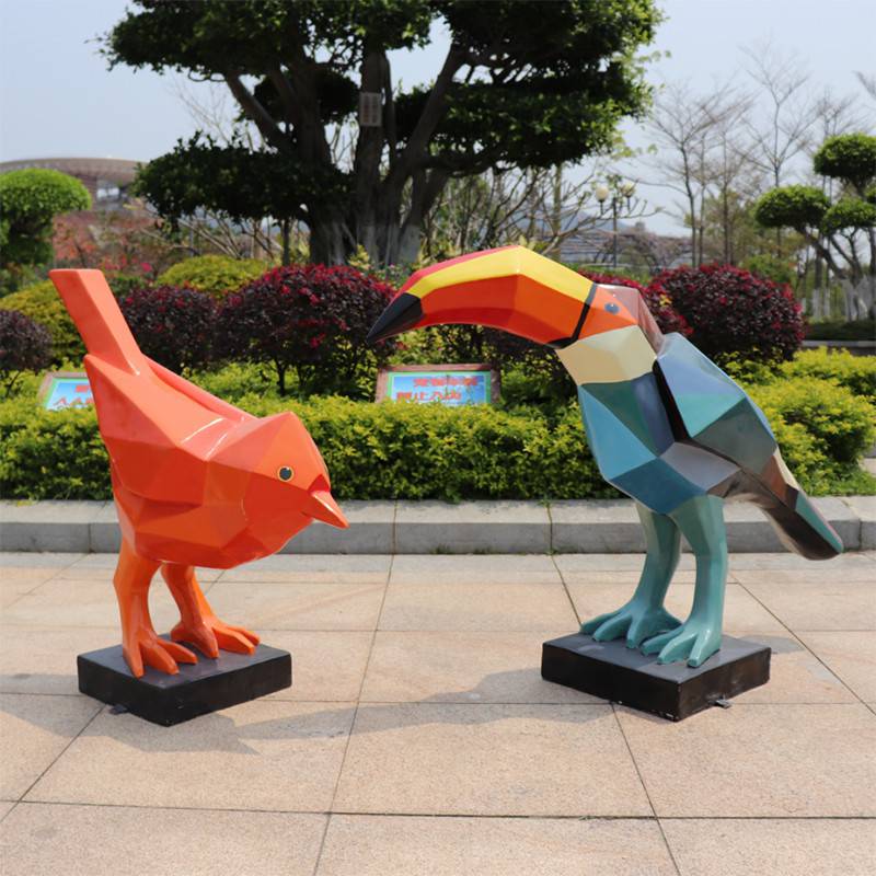 户外园林大喜鹊几何抽象动物小鸟商场地产美陈装饰玻璃钢雕塑摆件