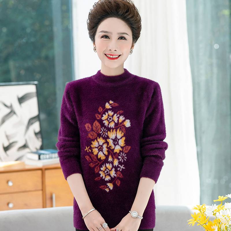广州沙河服装批发宽松保暖毛衣上衣妈妈时尚洋气中老年妈妈女可以***的衣服