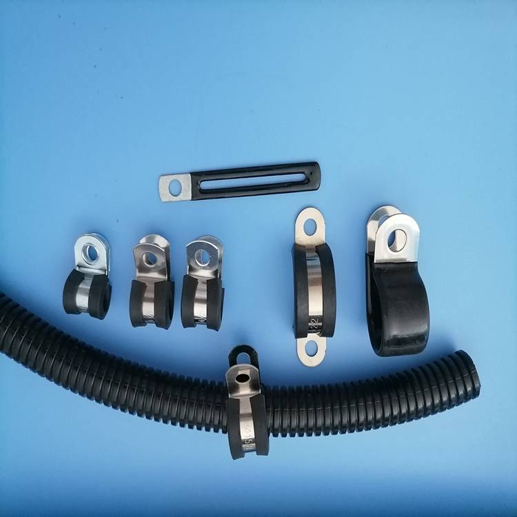 汽车软管紧固夹Φ21波纹管r型管夹m8孔防震包胶喉箍卡箍