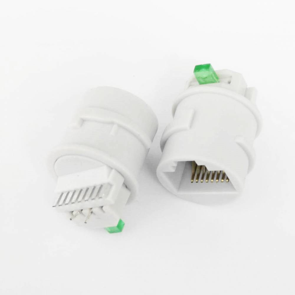 圆形rj45带灯网口8p8c焊线式防水rj45网络接口安防监控白胶