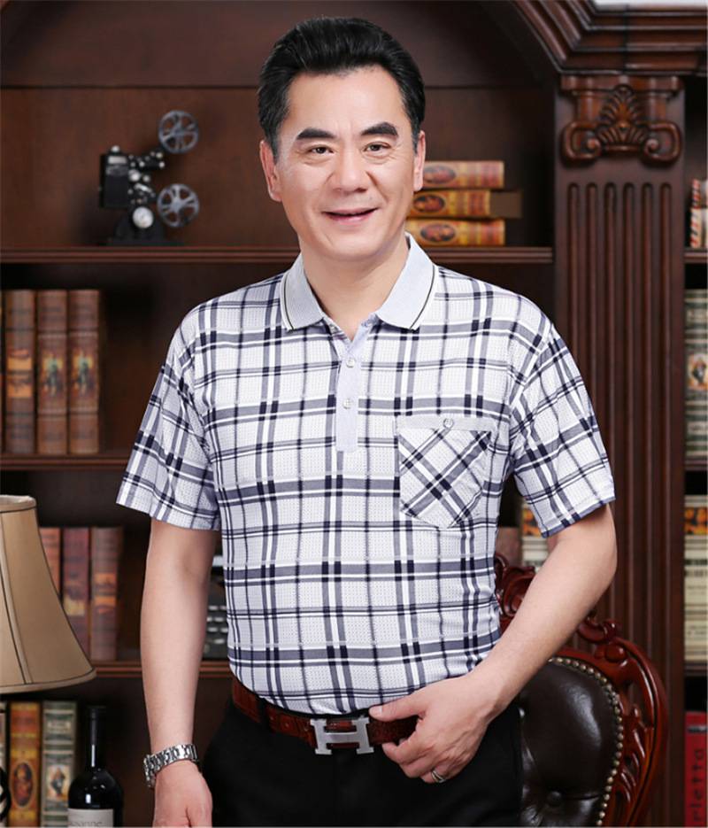 短袖中年男装夏季条纹买衣服去哪里拿货便宜山东淄博品牌尾货男士翻领
