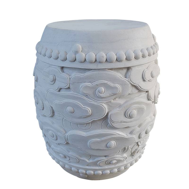 石雕石凳石墩汉白玉圆形祥云石墩石桌椅子雕刻摆件户外休闲摆件曲阳