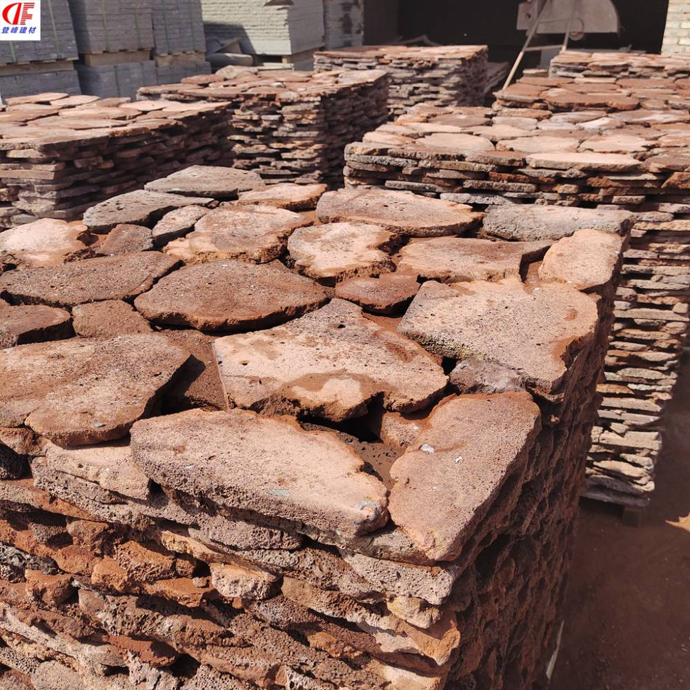 供应火山岩石材冰裂纹碎拼板蘑菇石公园造景建筑墙面装饰