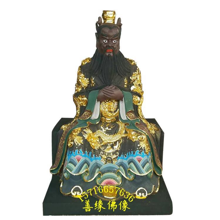 河南四海龙王神像加工手工雕刻彩绘神像龙王奶奶实物图黑龙王神像