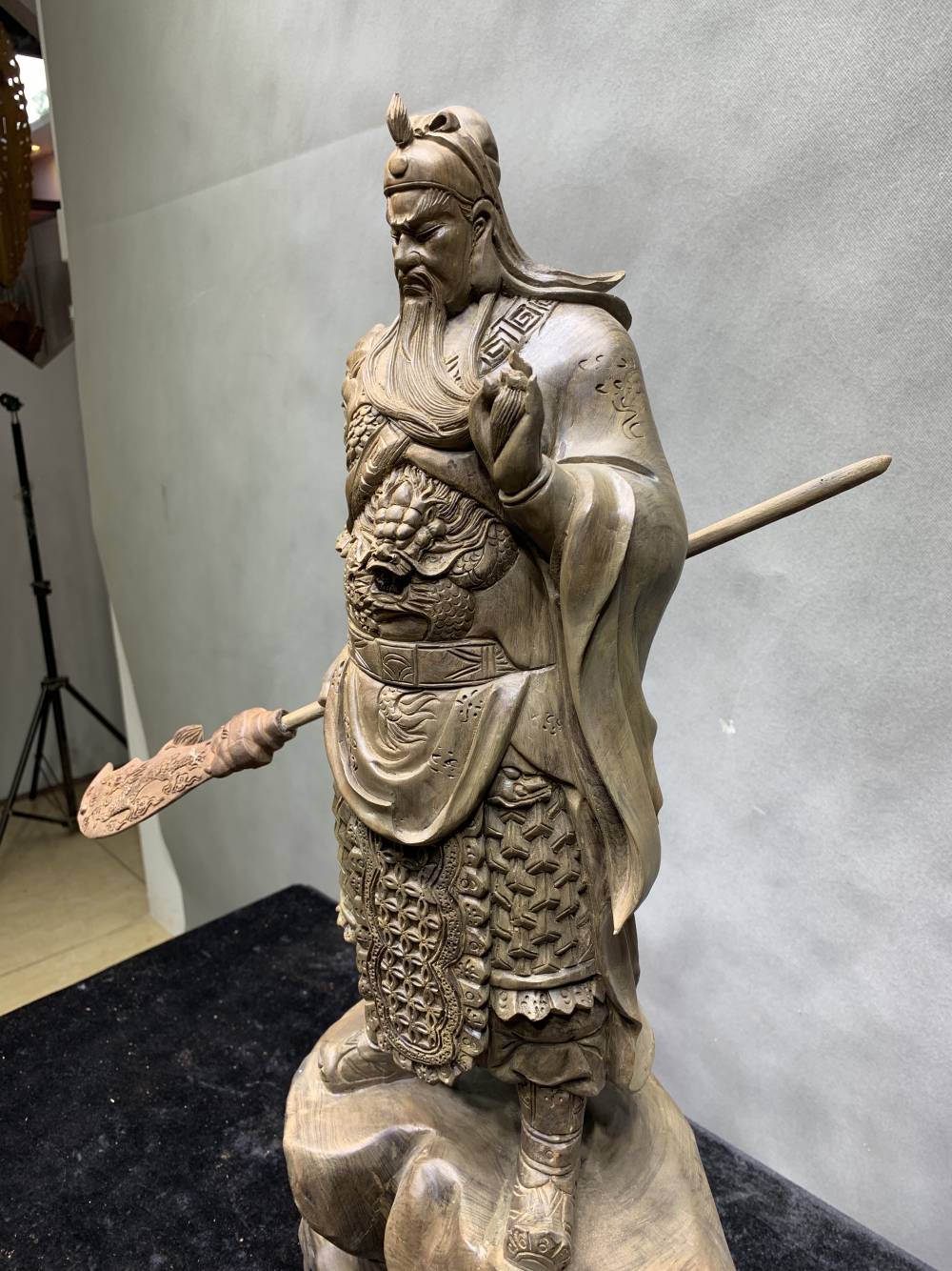 金丝楠阴沉木关公立刀财神武圣镇宅守财供奉居家摆件木质工艺品根雕