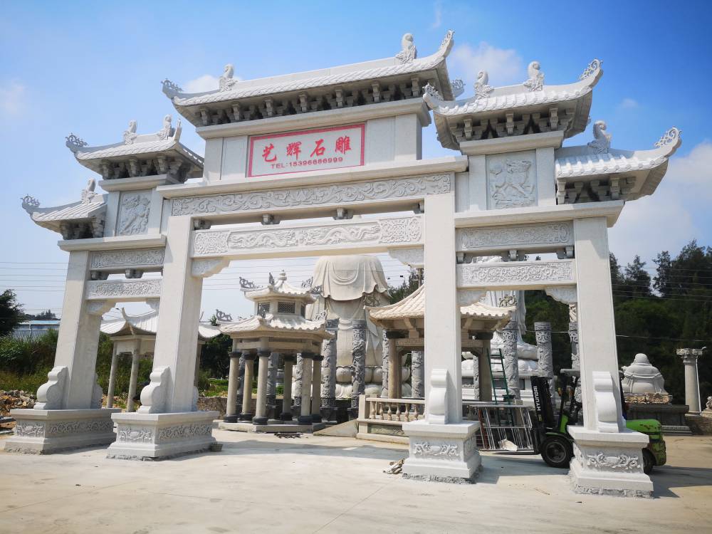 惠安海亨石业石门楼石牌楼三门五楼青石牌坊农村石牌坊公园景区石门