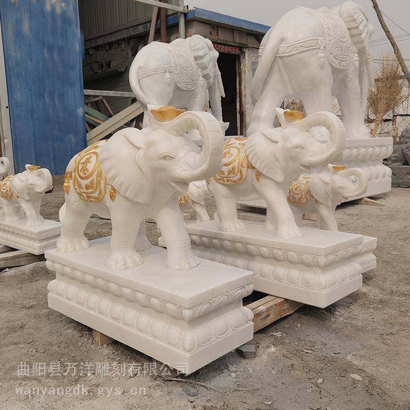石雕大象汉白玉描金小象一对晚霞红青石庭院别墅饭店酒店家用门口摆件