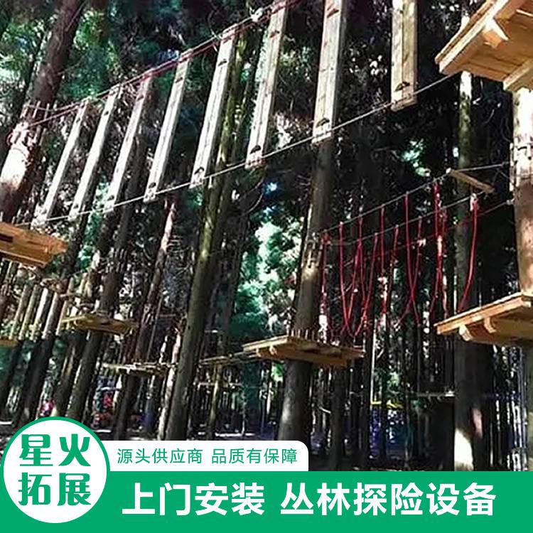 丛林景区空中观光路线设计 木质踏板吊桥 儿童探险娱乐项目
