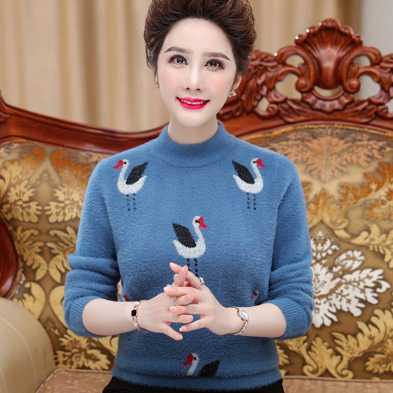 广州沙河服装批发宽松保暖毛衣上衣妈妈时尚洋气中老年妈妈女可以***的衣服