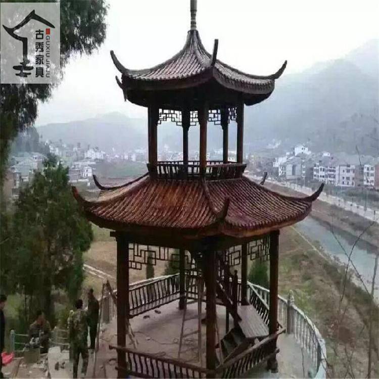 定做双层仿古景观木制八角亭子两层防腐木八角亭
