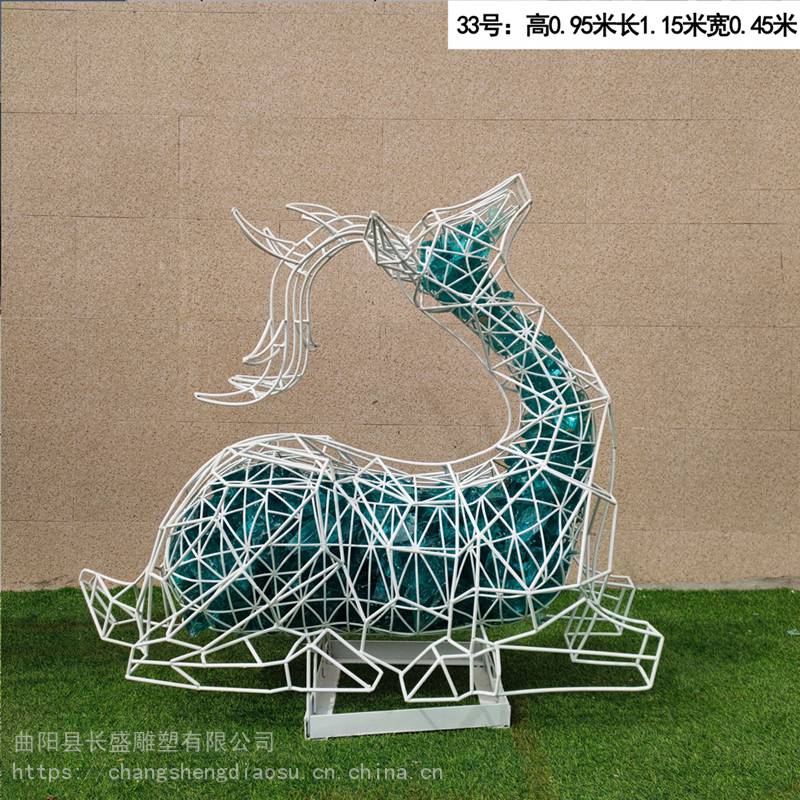 供应不锈钢鹿雕塑铁艺编织动物工艺品摆件