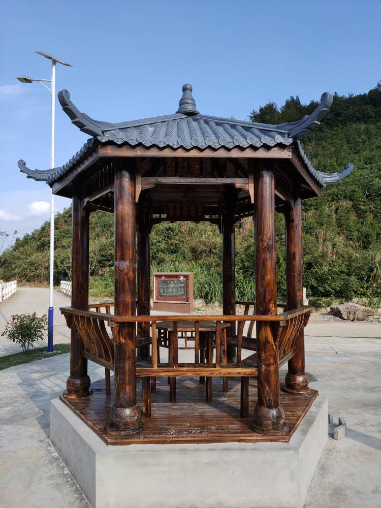 甘肃庆阳古建凉亭塑木凉亭防腐木木屋凉亭