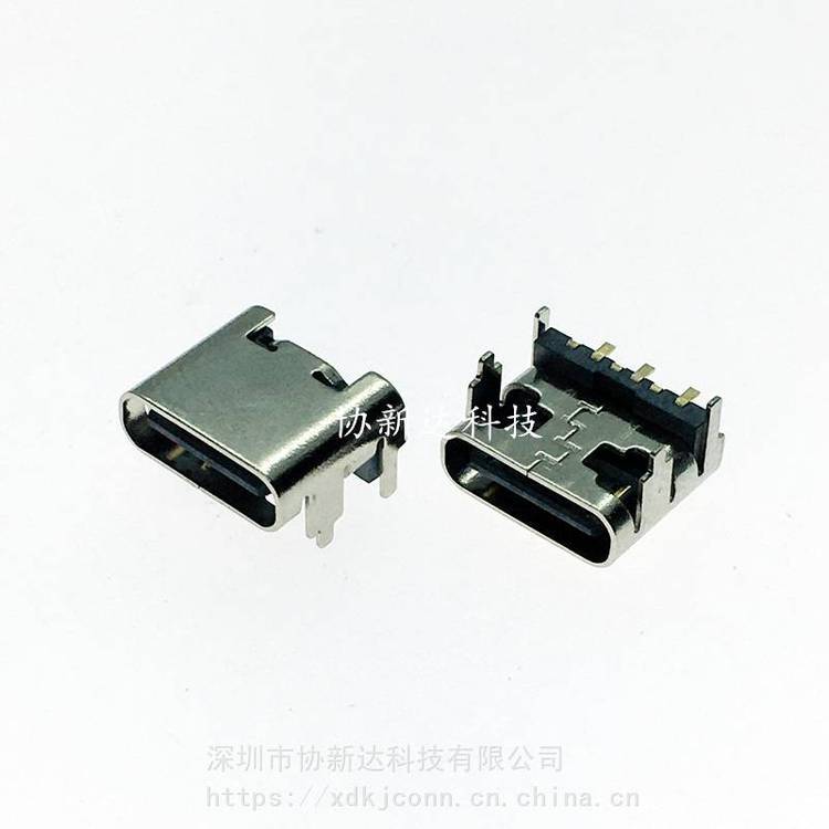 TYPE C板上型垫高母座3PIN卧式四脚插板SMT加高1.0mm插座USB3.1卧式贴片L=6.8