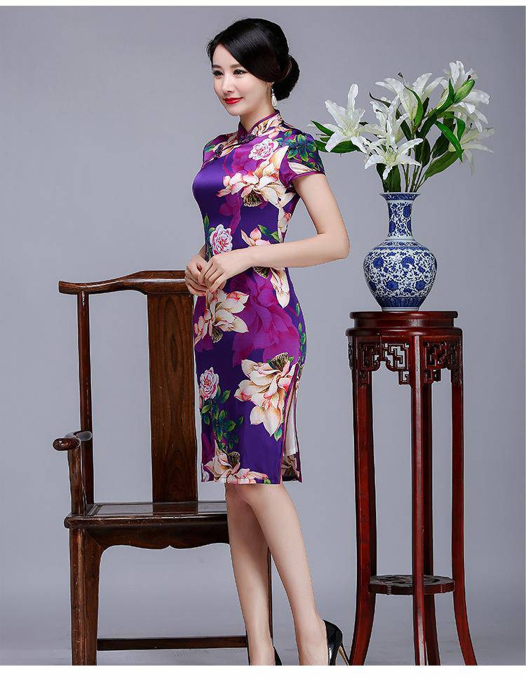 桑蚕丝唐装旗袍女装货源巧旗旗袍品牌折扣女装电商直播品牌折扣女装