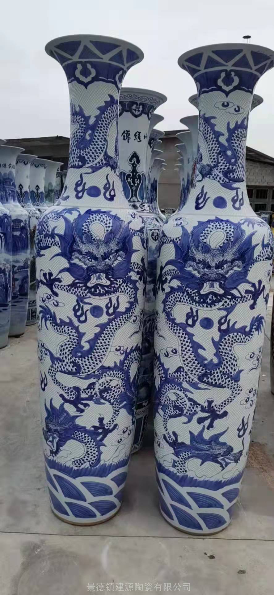 景德镇七彩黄龙大花瓶陶瓷手工雕刻落地大花瓶1.6米1.8米2米高花瓶