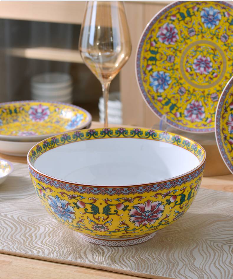 景德镇珐琅彩碗碟餐具套装中式家用高温陶瓷米饭碗菜盘碟送礼