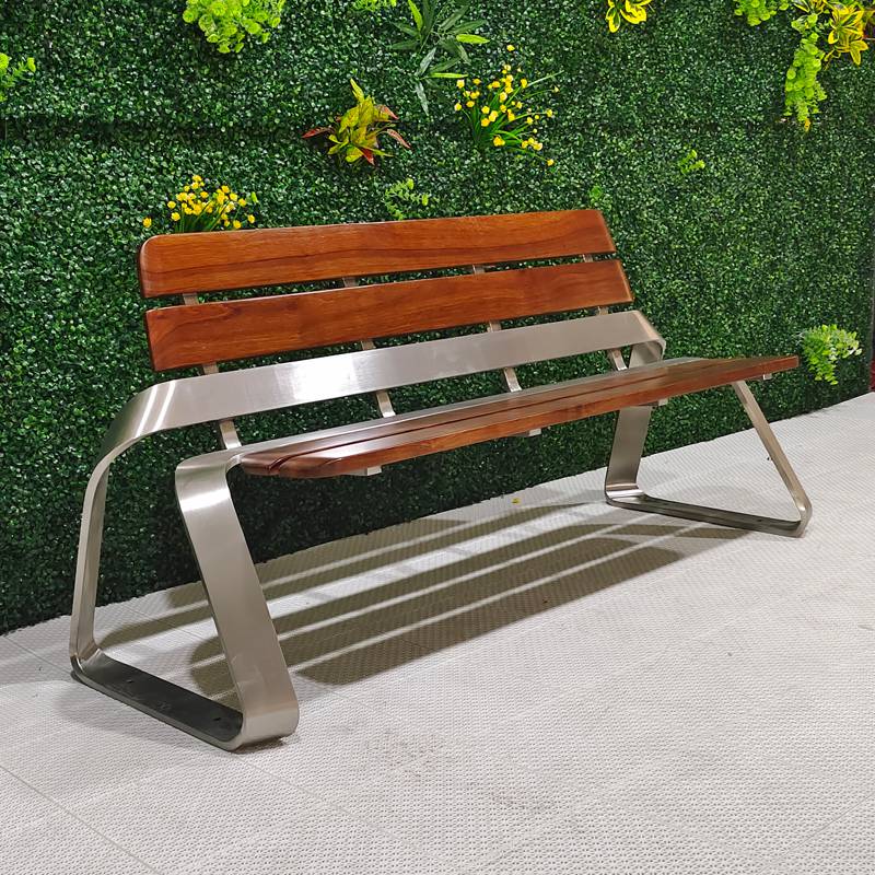 户外不锈钢公园椅户外坐凳实木长条座椅商业广场椅院子长排椅