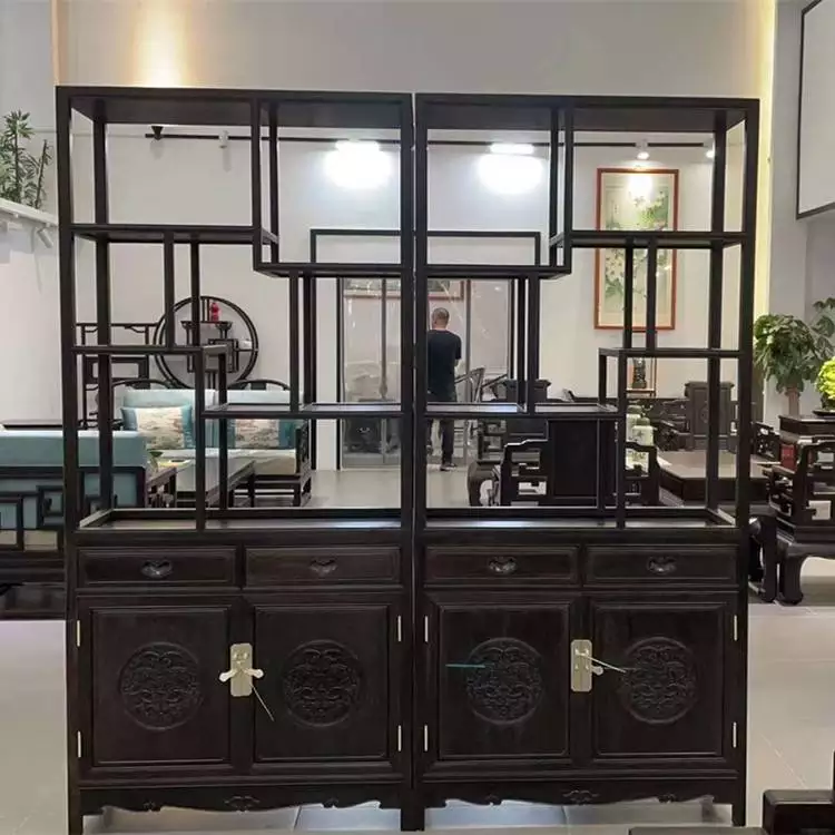 中式红木紫光檀雕花博古架样式大全