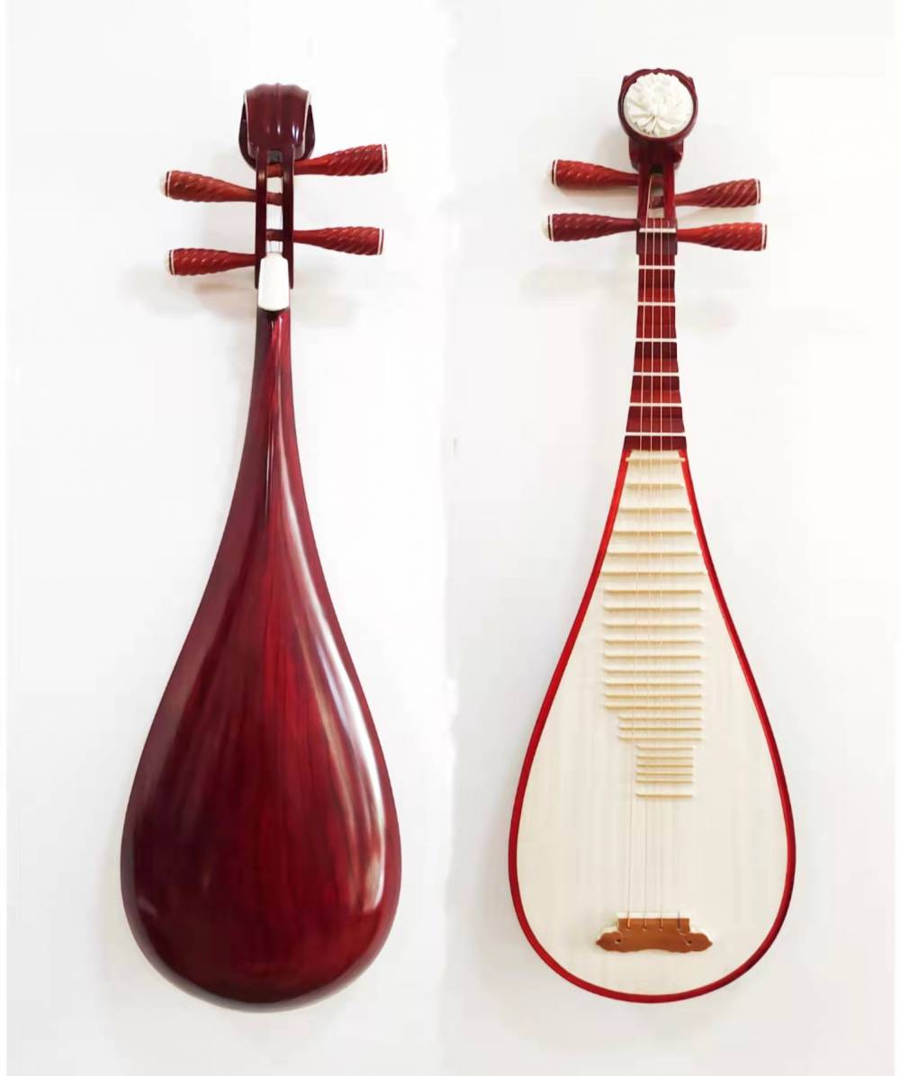 成人演奏琵琶乐器 红色椿木材质 亮光上漆 初学考级 无贝雕