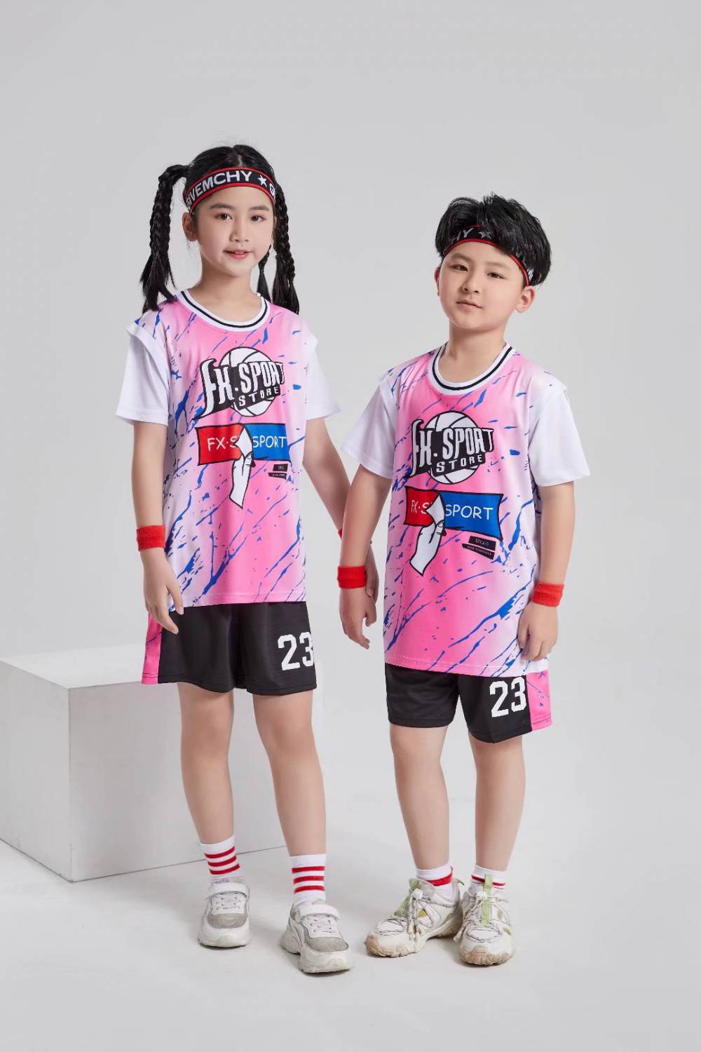 团购儿童假两件短袖球服男女速干球衣幼儿园学生篮球服套装印字号