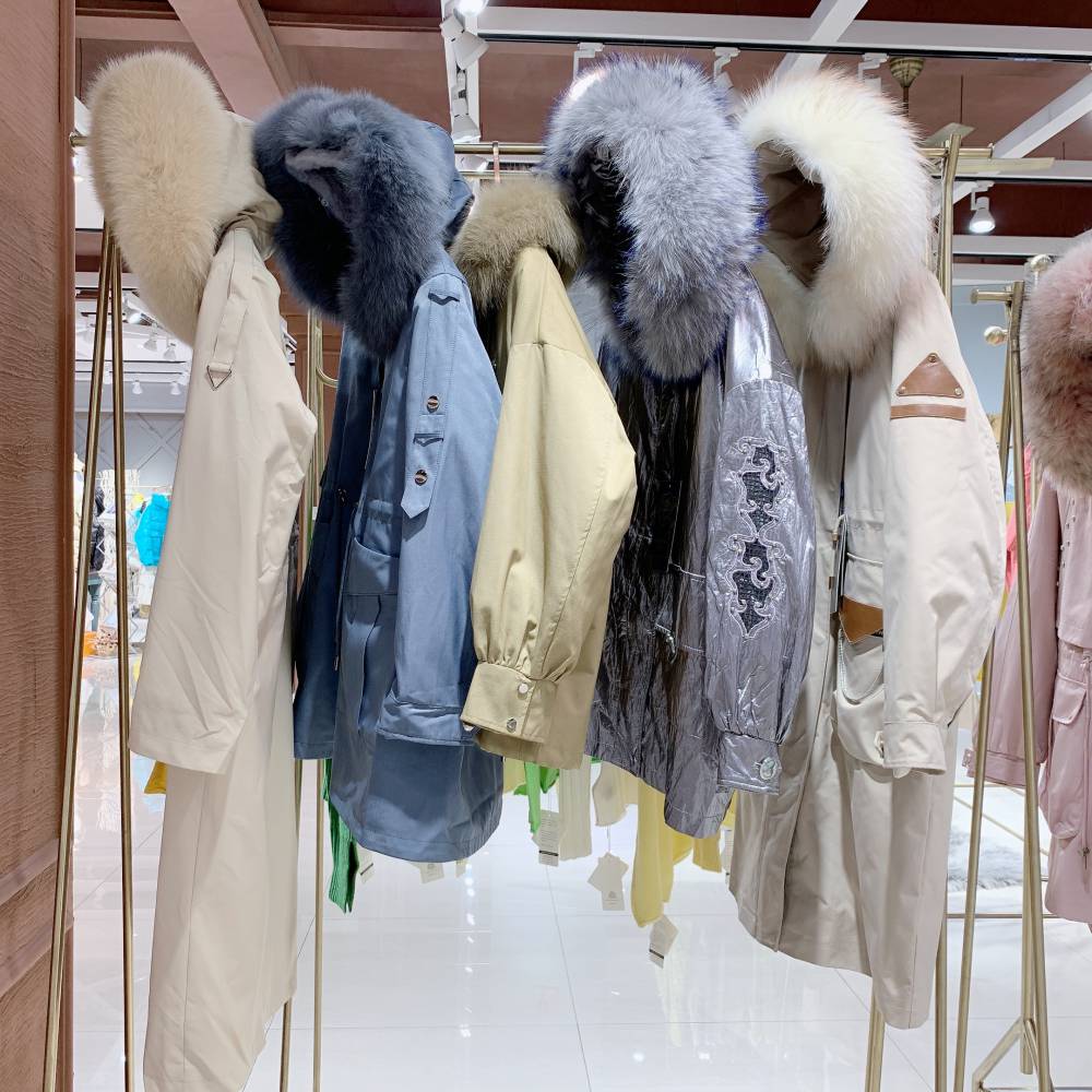 jjdd皮草派克服冬品牌女装折扣斐洛女装蓝色倾情货源渠道