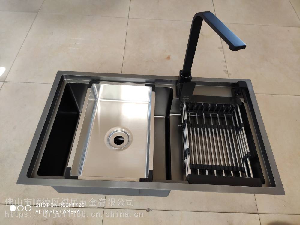 广东顺德祺祥居单槽6045纳米黑金刚不锈钢手工水槽厨房用手工盆洗菜池