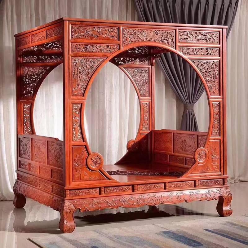 紫檀木八步床拔步床风水架子床各种款式花梨木刺猬紫檀架子床价格
