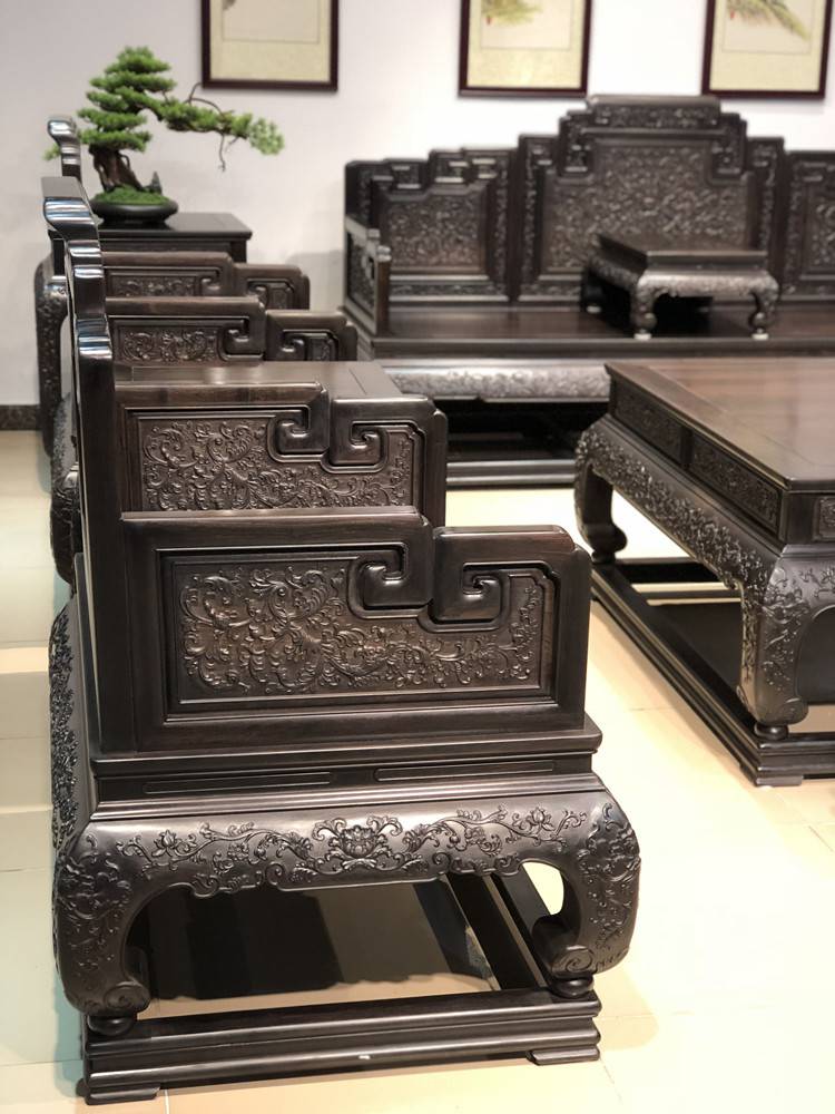 浮雕沙发大气款式西潘莲雕花国宝沙发大客厅摆件紫光檀红木家具