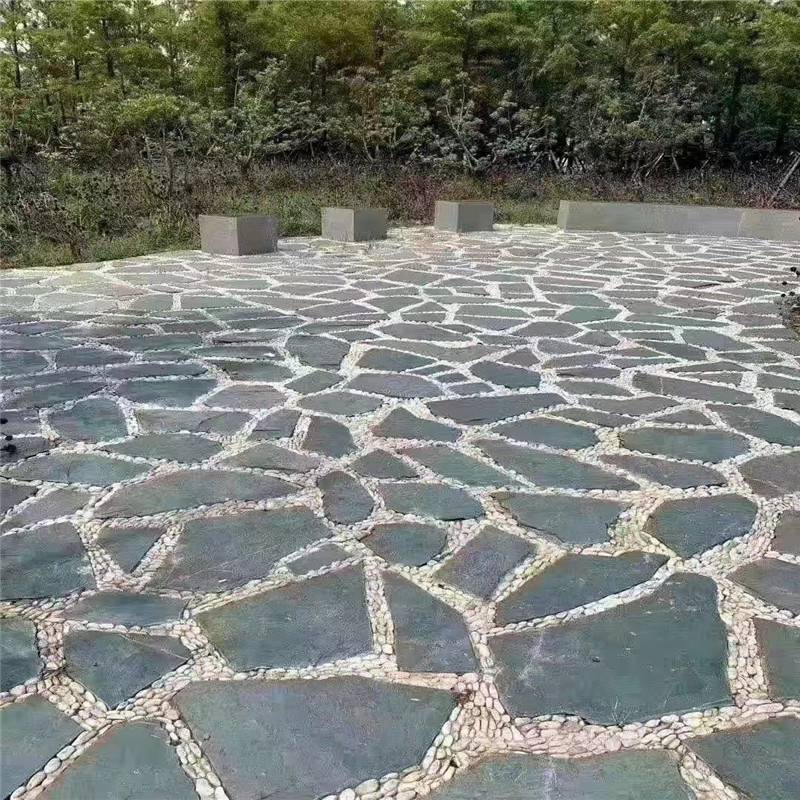 地面文化石铺贴 青石板碎拼石 不规则片石