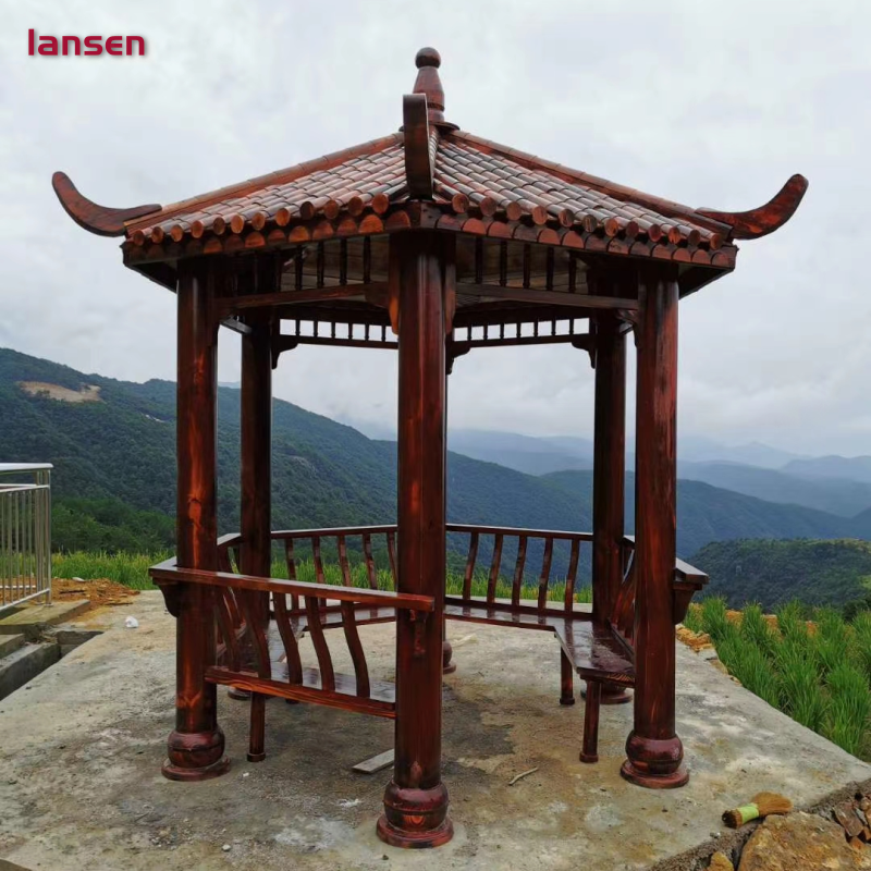 防腐木凉亭六角凉亭仿古六角亭景观凉亭定制