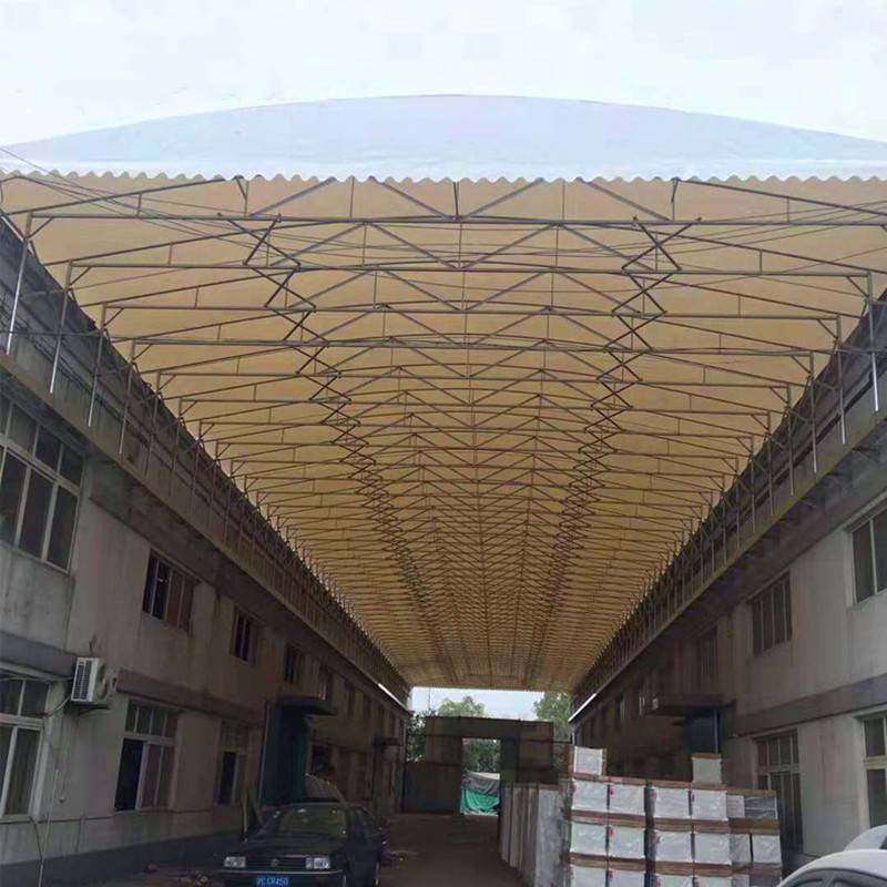 屋顶悬空电动蓬定制移动仓储伸缩雨棚带钢立柱自动推拉篷包安装