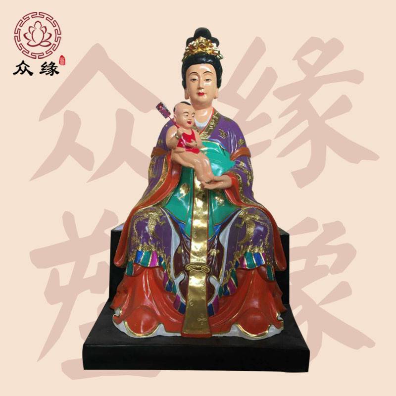 泰山奶奶神像图片泰山三位送子奶奶佛像寺庙彩绘佛像生漆脱胎工艺