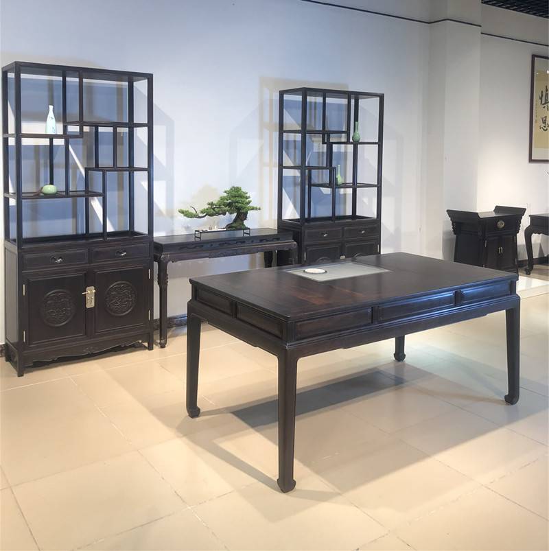 红木家具绒毛黄檀茶桌客厅方形茶台木桌椅配套组合