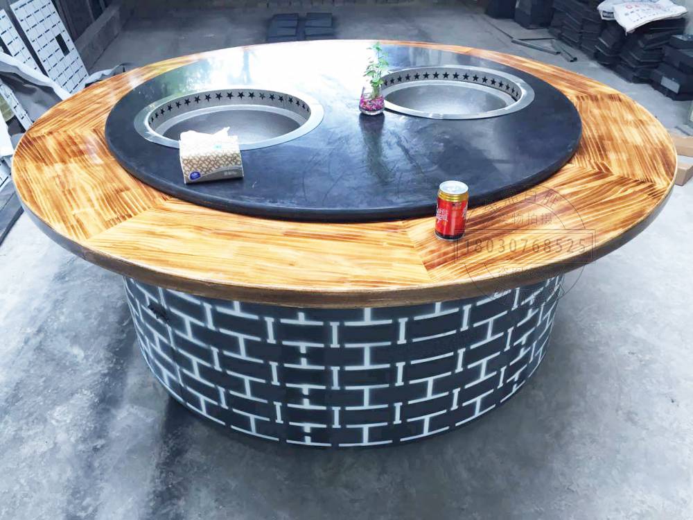 贵州柴火鸡铁锅炖鱼旋转灶台桌大锅台转桌土灶锅中锅灶台