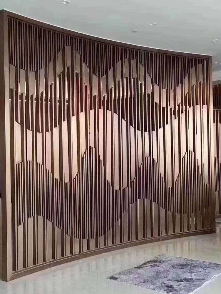 英典式屏风铁艺不锈钢屏风客厅入户遮挡家用格栅装饰酒店实木定制座屏