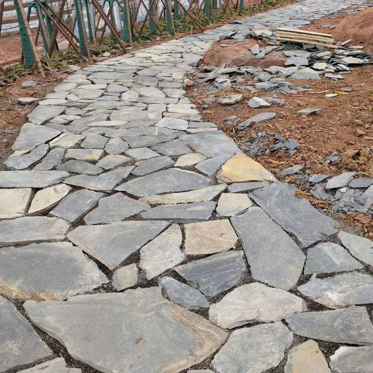 深灰色碎拼石青石板冰裂纹黑灰色垒墙砖厚度可定制