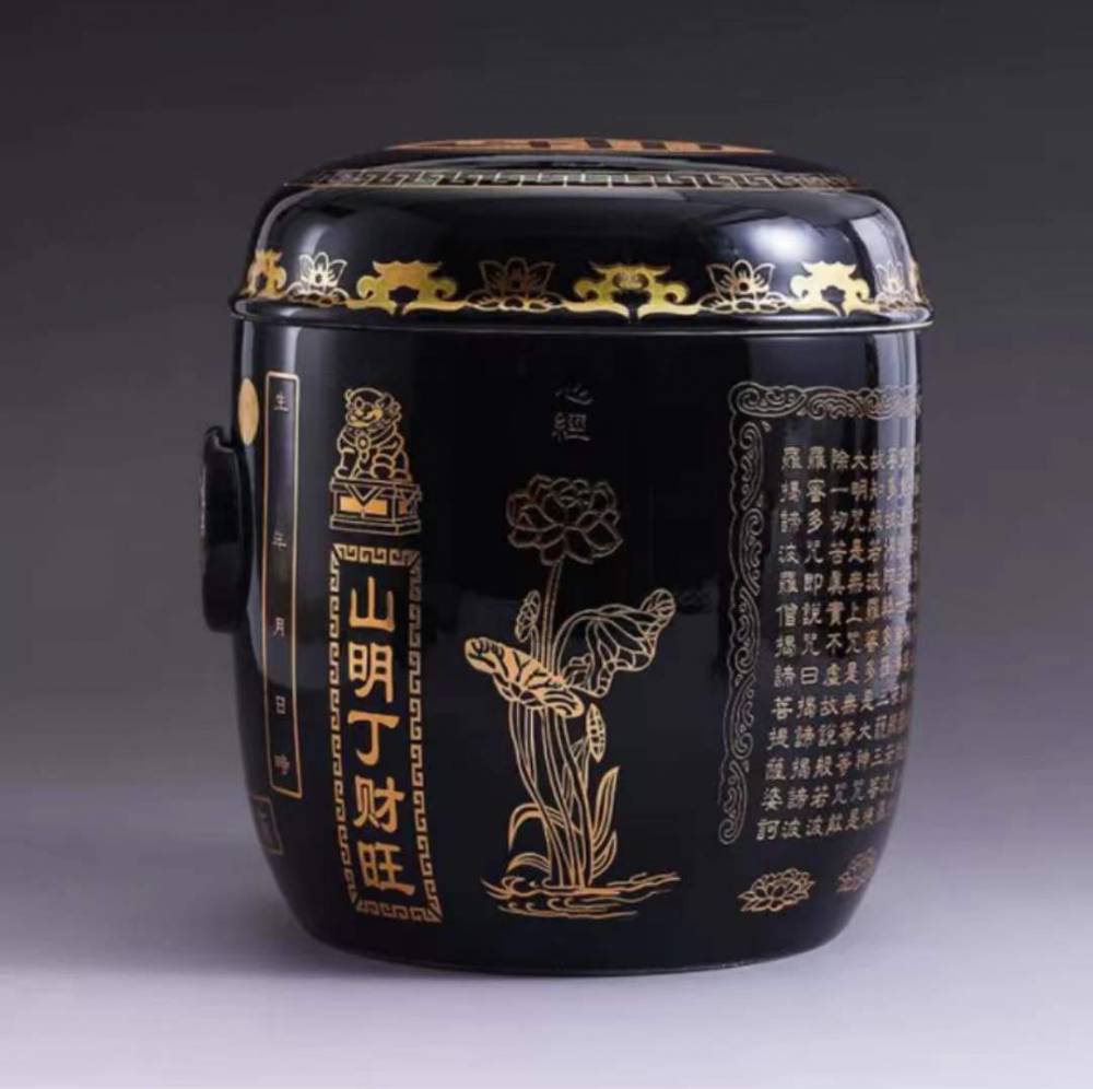 圆形经文骨灰坛可插图片陶瓷骨灰盒罐子批发厂