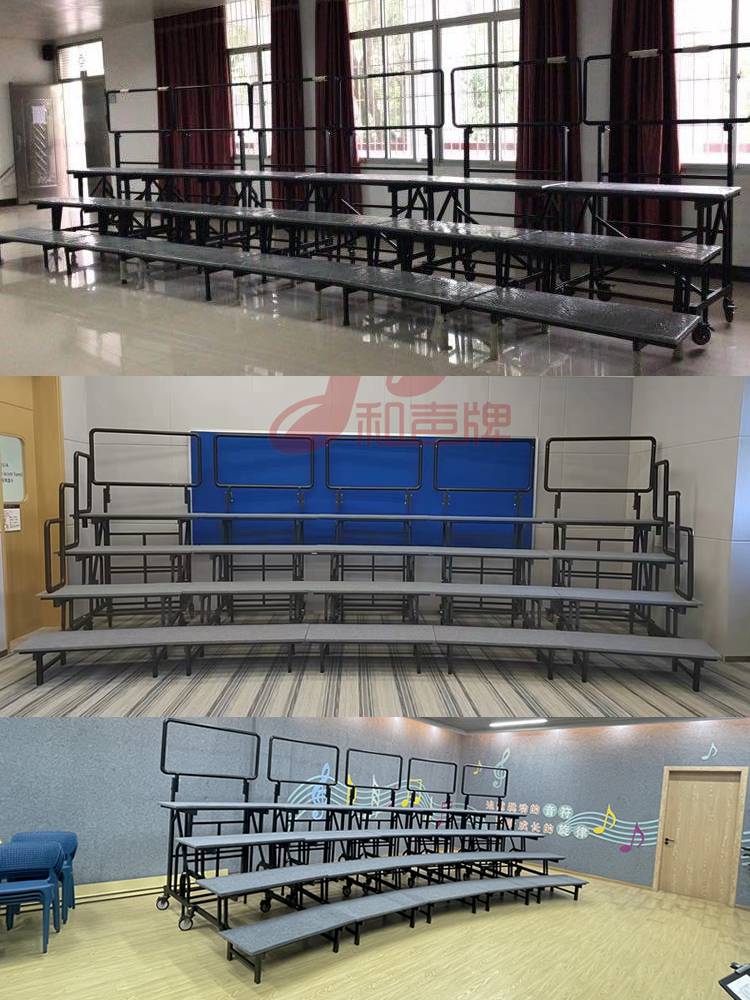 【文化馆合唱比赛***音乐排练阶梯台阶舞台弧形三层折叠移动合唱台】