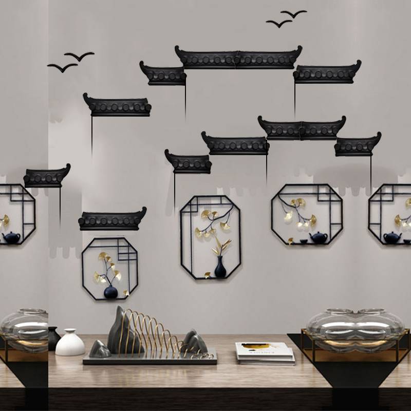 一组中式背景墙房间墙上仿古屋檐瓦墙面装饰挂件客厅墙壁徽派小马头墙