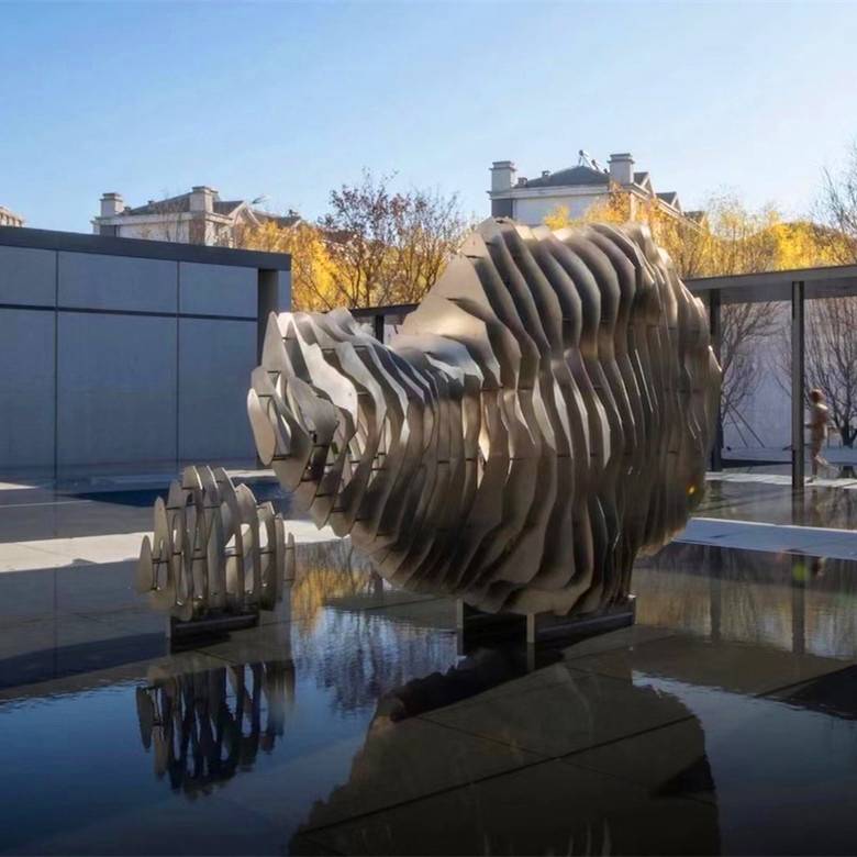 户外不锈钢假山雕塑售楼处金属铁艺创意水景山形云纹雕塑摆件